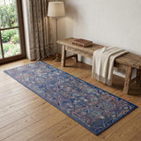 6' Navy Blue and Orange Ogee Distressed Non Skid Runner Rug