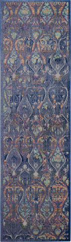 6' Navy Blue and Orange Ogee Distressed Non Skid Runner Rug