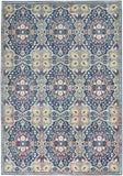 4' X 6' Ivory Navy Blue and Yellow Floral Distressed Non Skid Area Rug