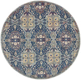 6' Ivory Navy Blue and Yellow Floral Distressed Non Skid Round Rug