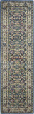 6' Navy Blue and Yellow Floral Distressed Non Skid Runner Rug