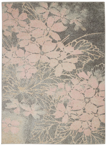 6' X 9' Gray And Pink Floral Area Rug