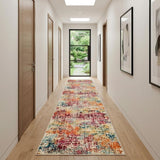 10' Ivory Orange and Pink Abstract Distressed Non Skid Runner Rug