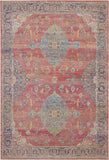 4' X 6' Blue and Red Floral Medallion Distressed Non Skid Area Rug