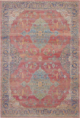 4' X 6' Blue and Red Floral Medallion Distressed Non Skid Area Rug