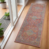 6' Blue and Red Floral Distressed Non Skid Runner Rug