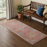 6' Blue and Red Floral Distressed Non Skid Runner Rug