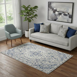 5' X 7' Gray Beige And Blue Floral Area Rug