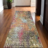 10' Blue and Orange Abstract Non Skid Runner Rug