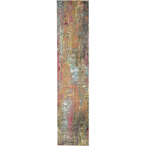 10' Blue and Orange Abstract Non Skid Runner Rug