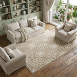 8' X 10' Taupe and Ivory Floral Non Skid Area Rug