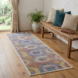 6' Blue Red and Orange Geometric Distressed Non Skid Runner Rug