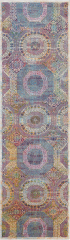 6' Blue Red and Orange Geometric Distressed Non Skid Runner Rug
