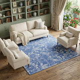 8' X 10' Blue And Ivory Floral Distressed Area Rug