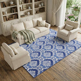 8' X 10' Blue and Ivory Damask Distressed Non Skid Area Rug