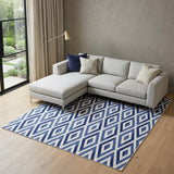 8' X 10' Ivory and Blue Geometric Distressed Non Skid Area Rug