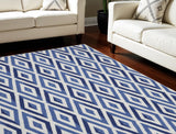 8' X 10' Ivory and Blue Geometric Distressed Non Skid Area Rug