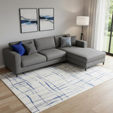 8' X 10' Ivory And Blue Abstract Distressed Area Rug