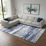 8' X 10' Ivory And Blue Abstract Distressed Area Rug