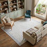 8' X 10' Ivory and Blue Geometric Distressed Non Skid Area Rug