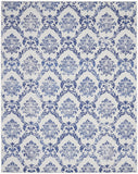 8' X 10' Ivory and Navy Blue Damask Distressed Non Skid Area Rug