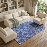 8' X 10' Ivory and Navy Blue Floral Distressed Non Skid Area Rug