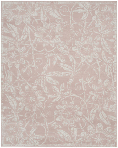 8' X 10' Pink and Ivory Floral Distressed Non Skid Area Rug
