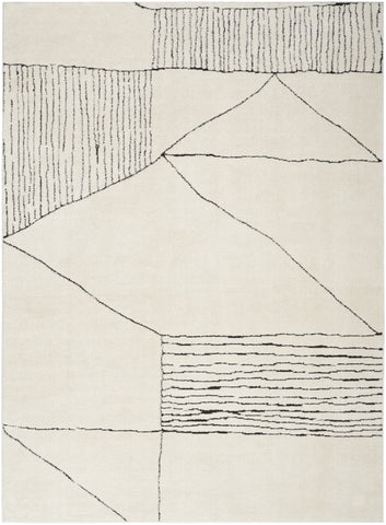 8' X 10' Ivory and Black Geometric Area Rug