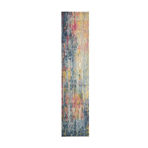 14' Blue and Orange Abstract Non Skid Runner Rug