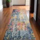 14' Blue and Orange Abstract Non Skid Runner Rug