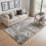 5' X 7' Charcoal and Ivory Abstract Shag Area Rug