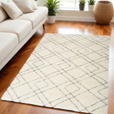5' X 7' Ivory and Gray Geometric Shag Area Rug
