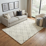 5' X 7' Ivory and Gray Geometric Shag Area Rug