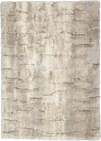 5' X 7' Beige and Ivory Abstract Shag Area Rug