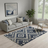 5' X 8' Denim Blue And Ivory Geometric Shag Non Skid Area Rug