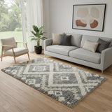 5' X 8' Ivory And Gray Geometric Shag Non Skid Area Rug
