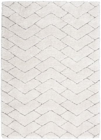 5' X 7' Ivory and Gray Chevron Shag Area Rug