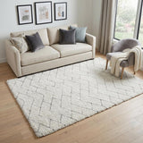 5' X 7' Ivory and Gray Chevron Shag Area Rug