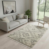 5' X 8' Ivory And Gray Geometric Shag Non Skid Area Rug