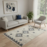 5' X 8' Ivory Blue And Gray Medallion Shag Non Skid Area Rug