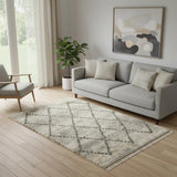 5' X 8' Ivory And Gray Geometric Shag Non Skid Area Rug