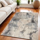 5' X 7' Cream and Gray Abstract Distressed Area Rug
