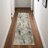 8' Cream and Gray Abstract Distressed Runner Rug