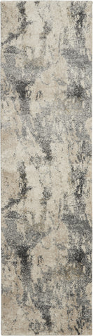 8' Cream and Gray Abstract Distressed Runner Rug
