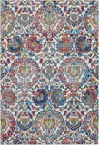 5' X 8' Ivory Blue and Red Floral Distressed Non Skid Area Rug