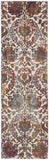 8' White and Golden Brown Floral Distressed Non Skid Runner Rug