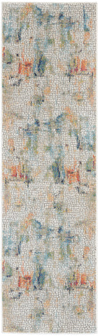 8' Ivory Blue and Gray Abstract Distressed Non Skid Runner Rug