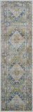 8' Ivory Blue and Green Floral Distressed Non Skid Runner Rug
