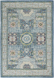 5' X 8' Ivory Blue and Green Oriental Distressed Non Skid Area Rug