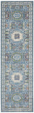 8' Ivory Blue and Green Oriental Distressed Non Skid Runner Rug